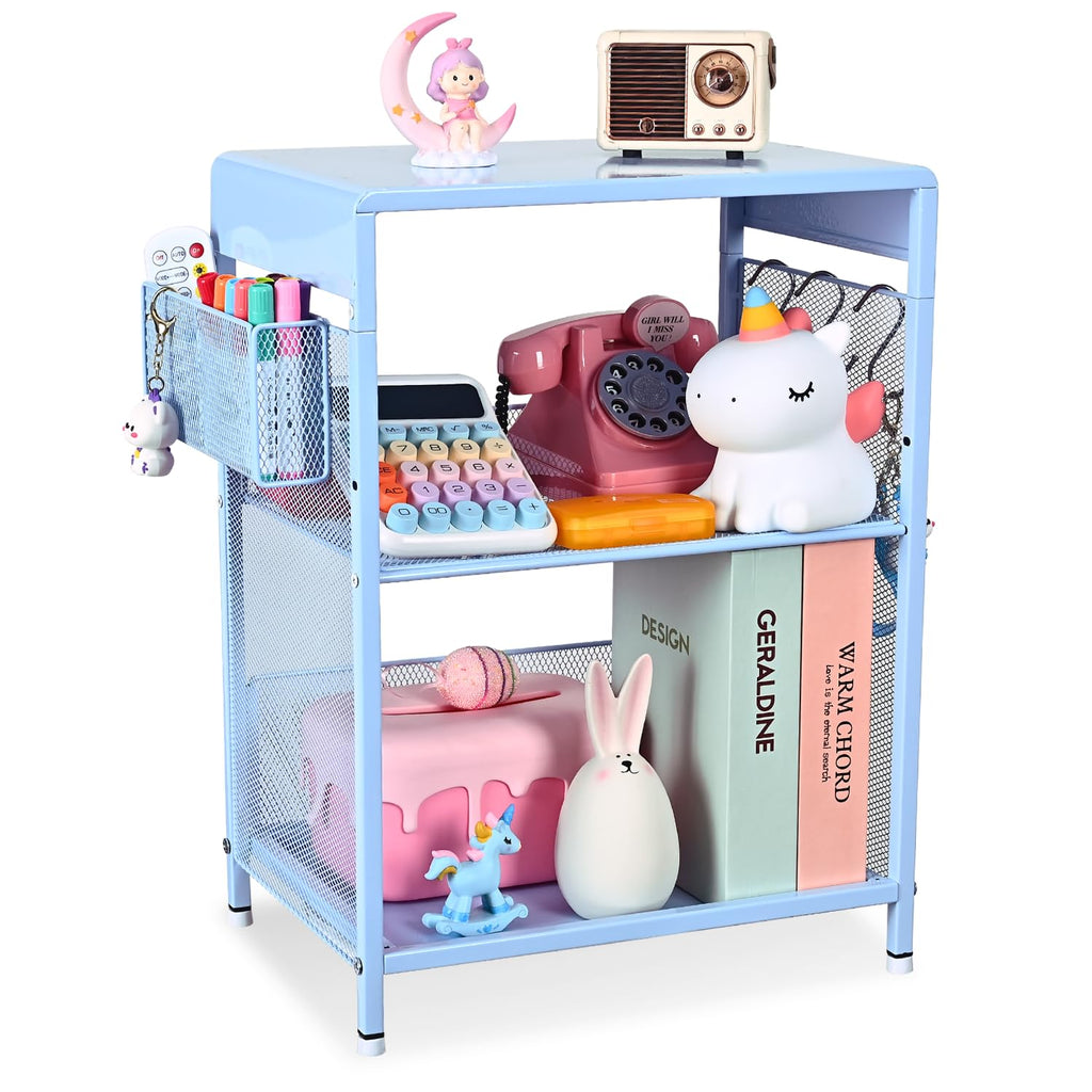 Sky Blue Kids Nightstand with Hooks and Holder W69587