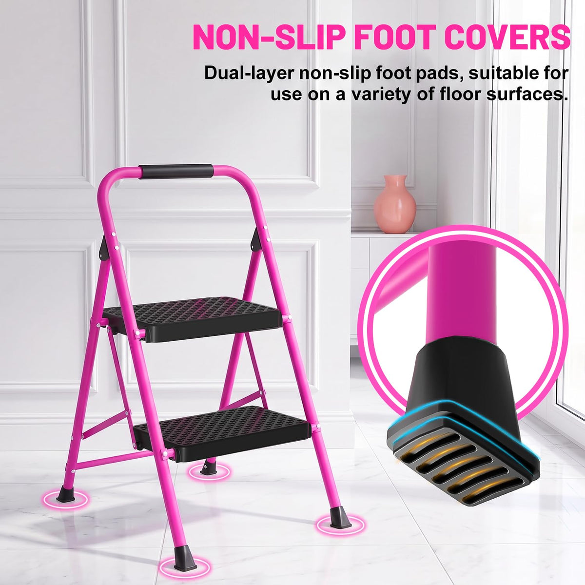 Pink Foldable 2 Step Ladder V684139
