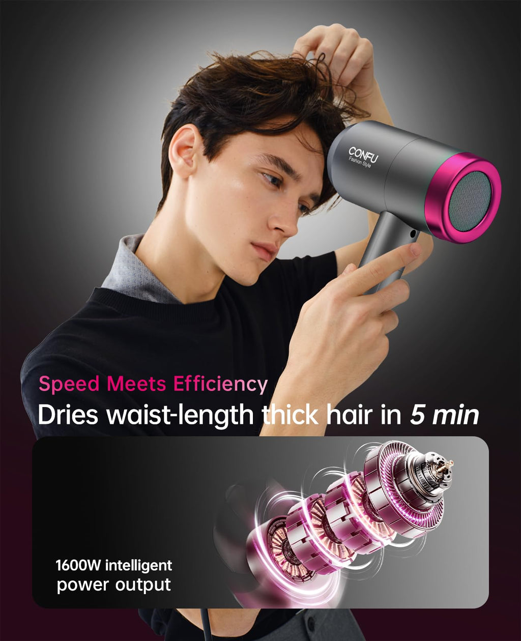 1600W Ionic Hairdryer with Diffuser and Concentrator Nozzle E2446