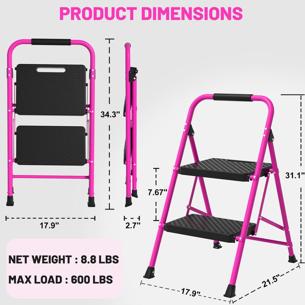 Pink Foldable 2 Step Ladder V684139