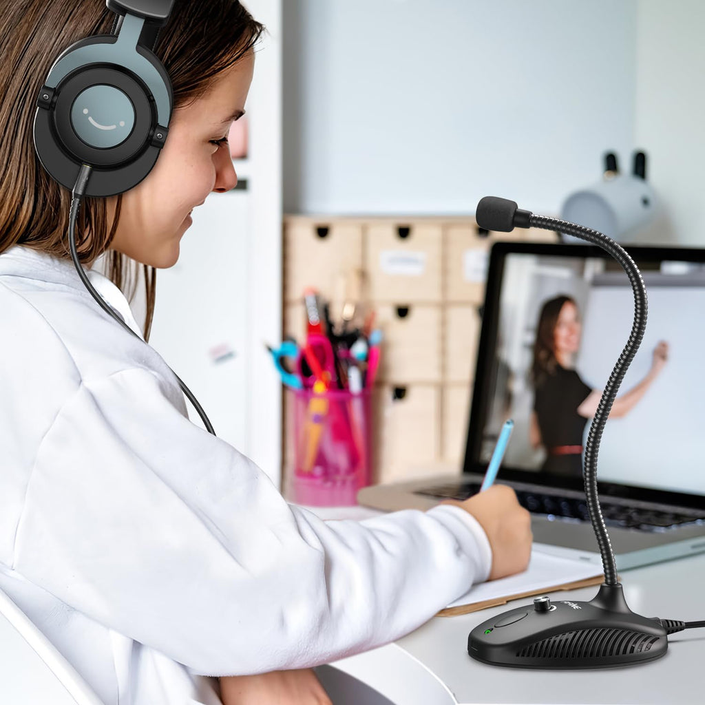 USB Computer Microphone, Plug & Play Desktop Condenser Mic, Mute Button with LED Indicator H28268