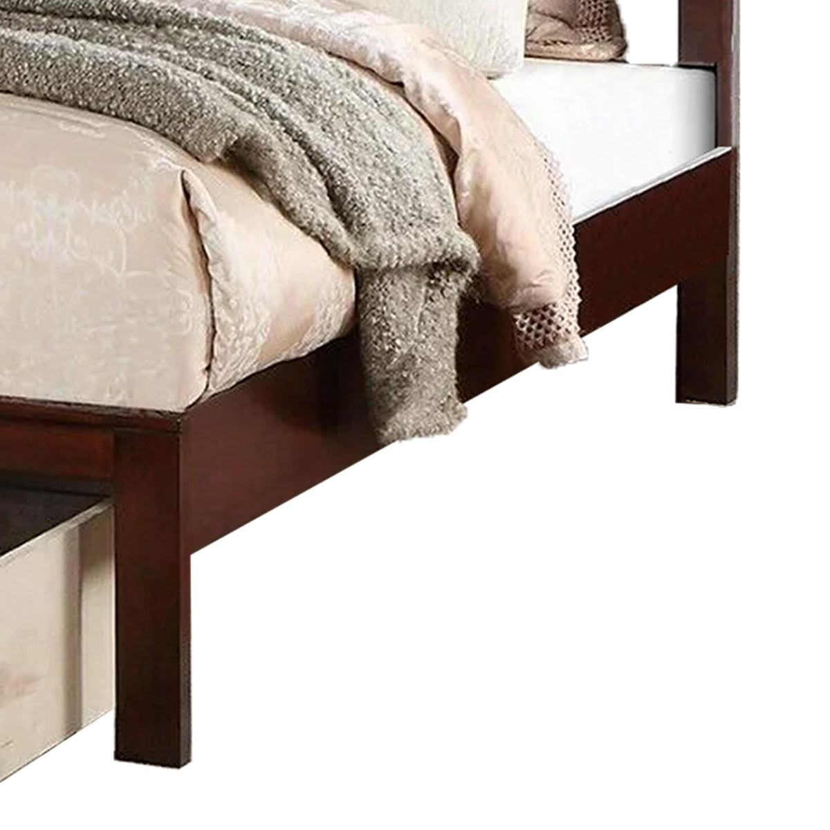 Cherry Brown Wood California King Panel Bed with Storage Drawer G40804