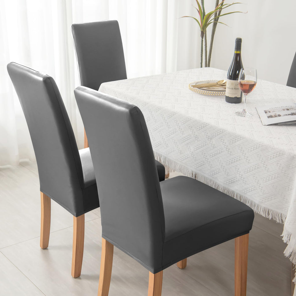 Set of 6 Black Pu Leather Dining Chair Cover I722063