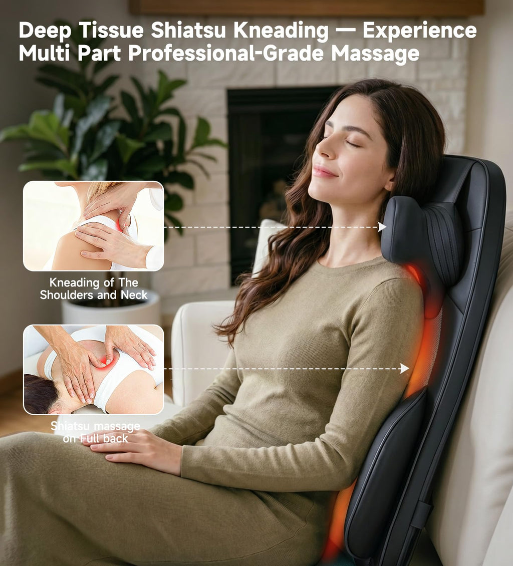 Black Shiatsu Back Massager Chair Pad with 4-Zone Heat Z306668