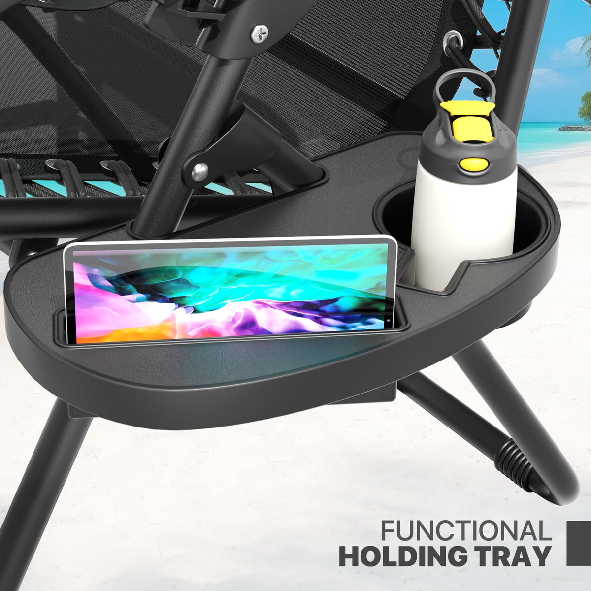 Black Set of 2 Folding Zero Gravity Chairs with Side Table X143885