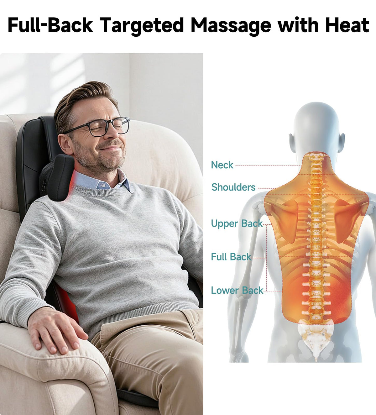 Black Shiatsu Back Massager Chair Pad with 4-Zone Heat Z306668