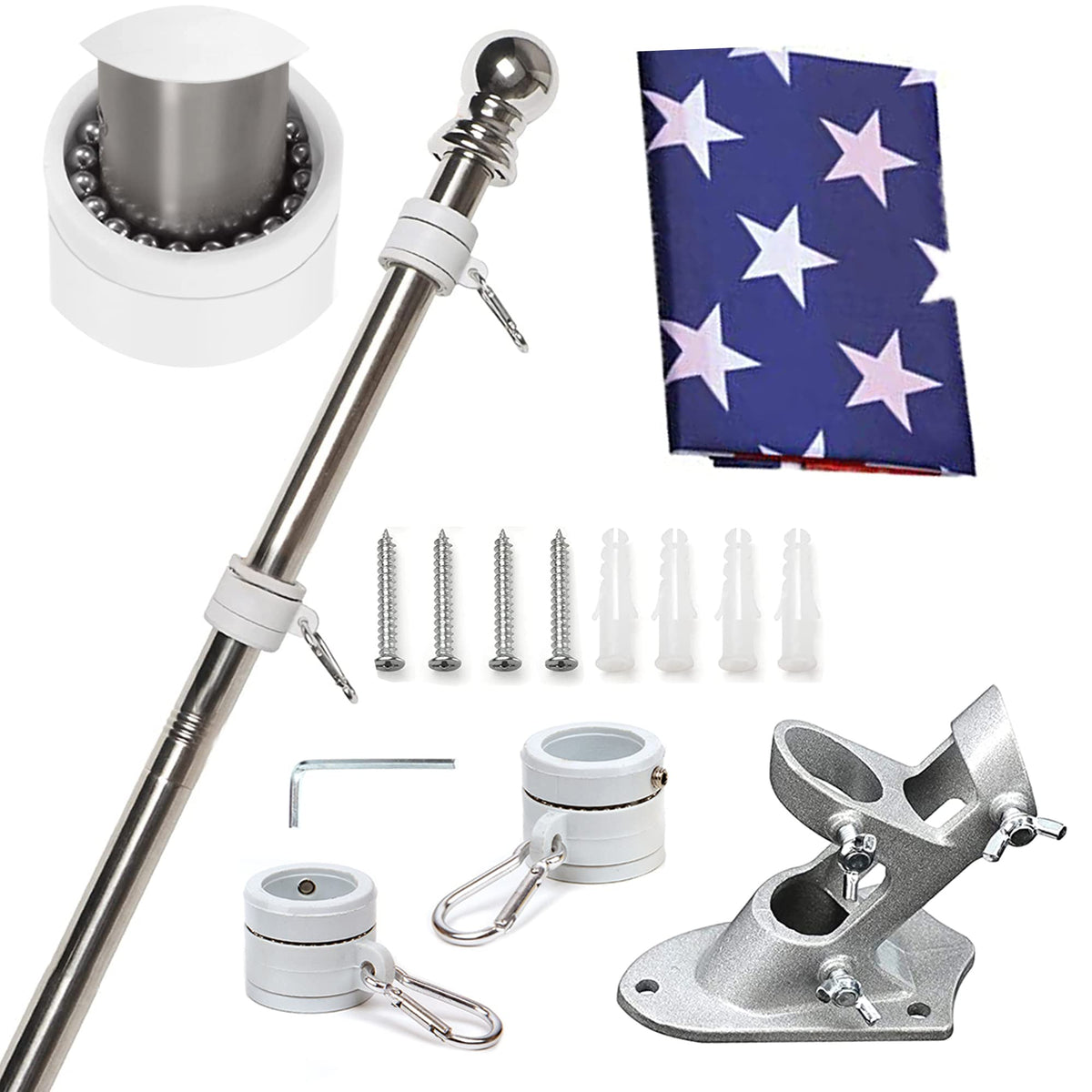 6FT Tangle Free Spinning Metal Flag Pole Kit with 3x5 Flag B4333