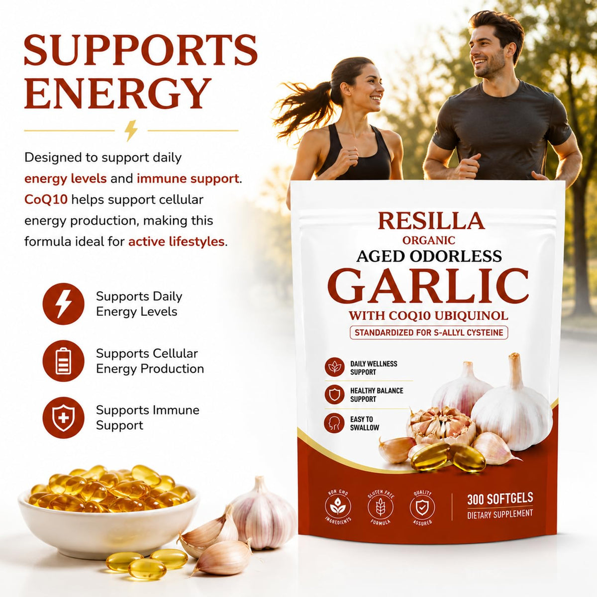 Organic Garlic Extract with CoQ10 Ubiquinol 300 Softgels Y621