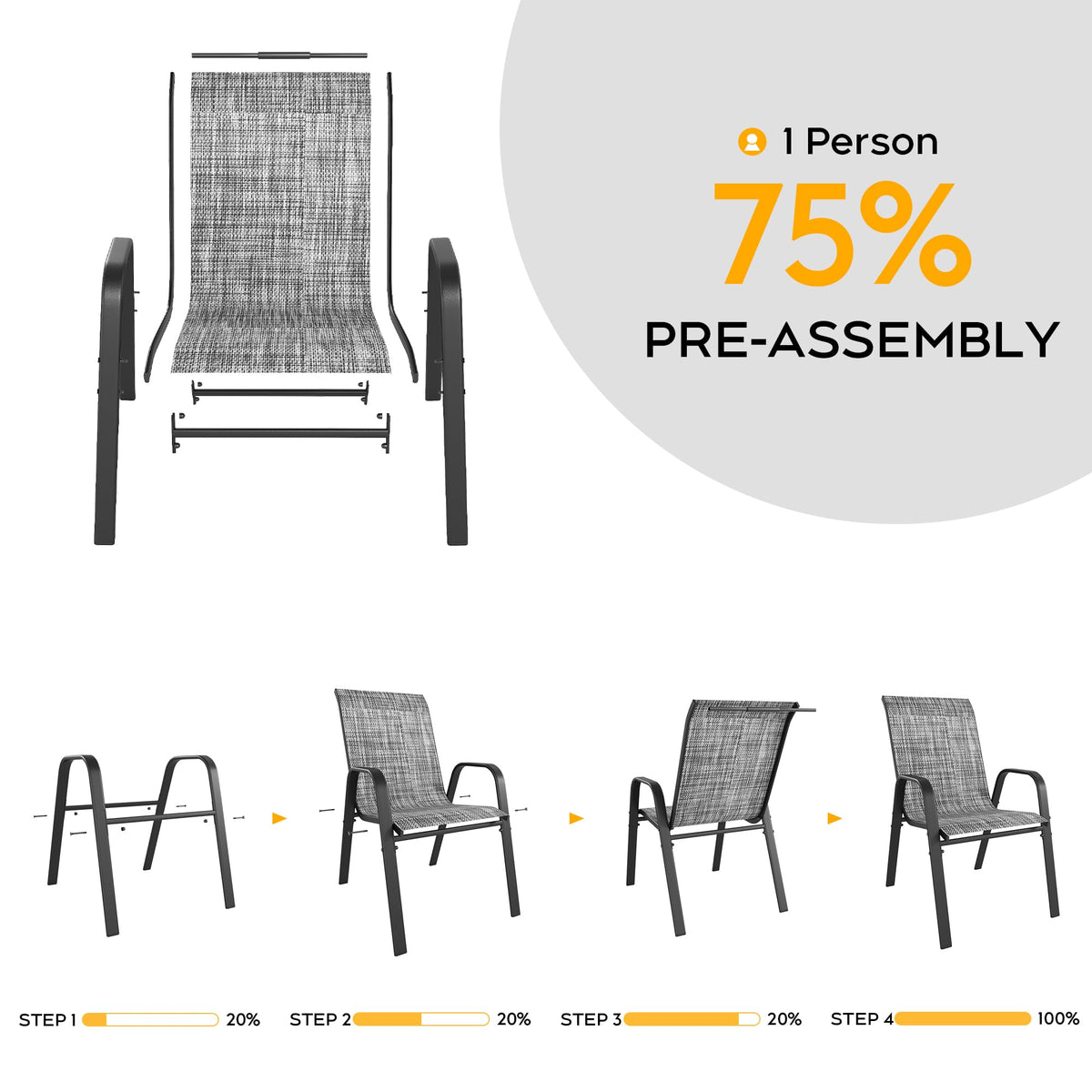 Grey Set of 4 Stackable Textilene Metal Patio Chairs U48162