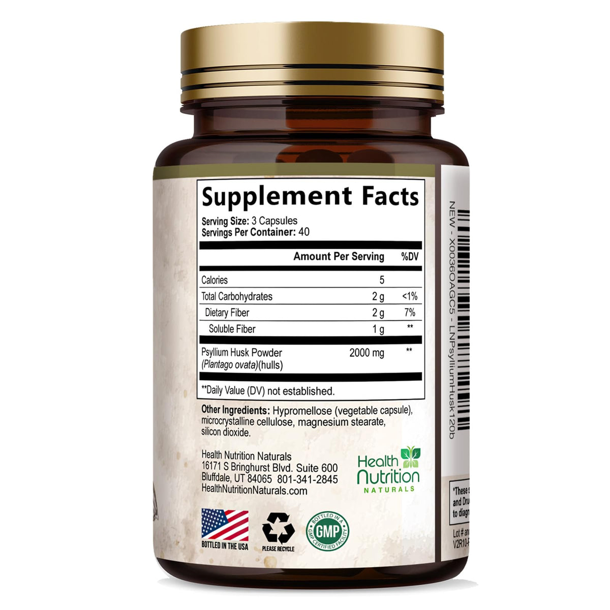 Psyllium Husk Capsules 2000 mg 120 Capsules Q5888