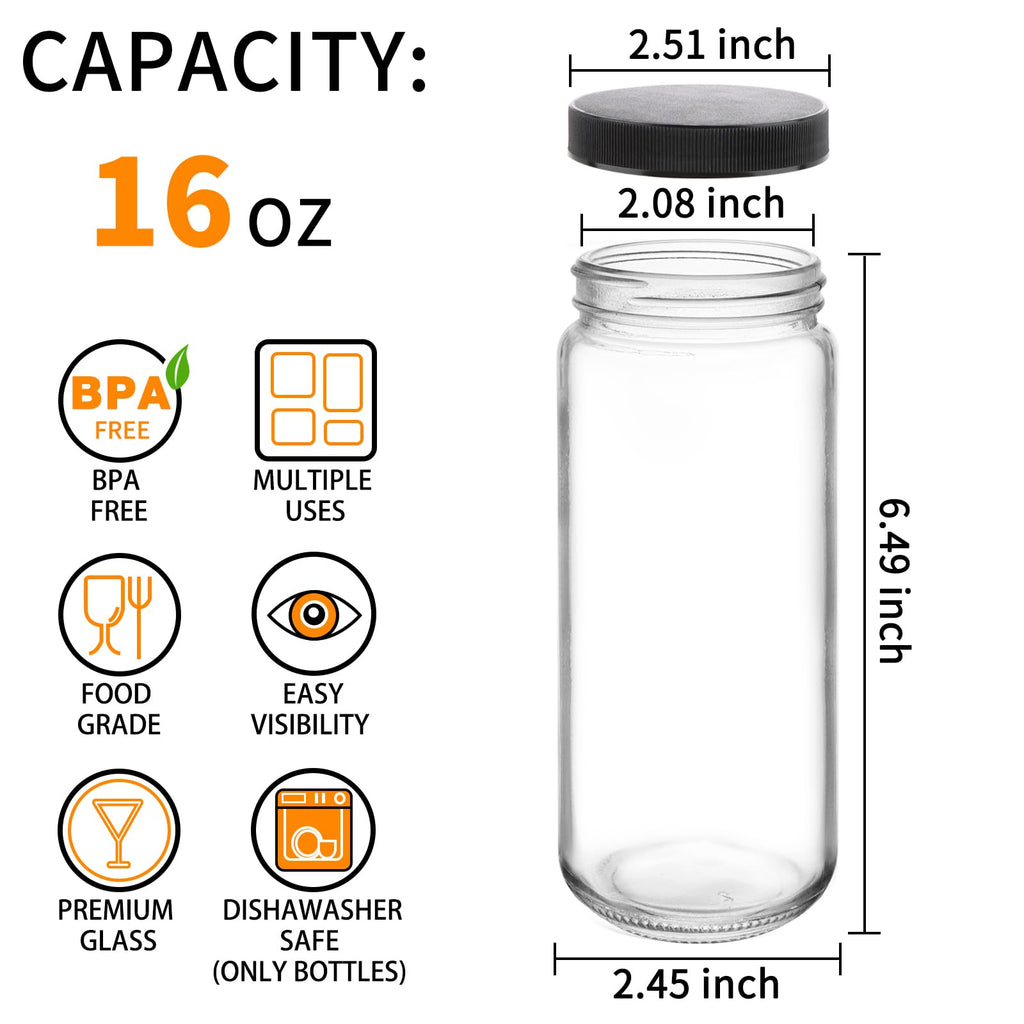 16oz Glass Juice Bottles, 12 Pack R5953