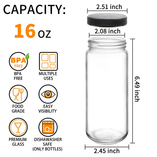 16oz Glass Juice Bottles, 12 Pack R5953