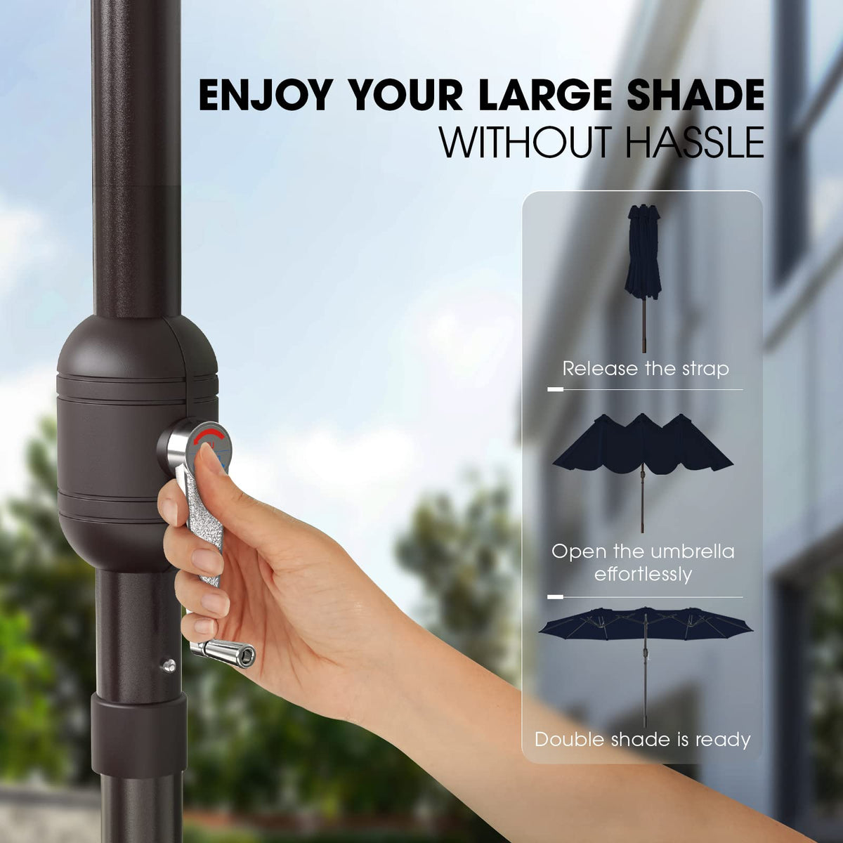 15ft Double-Sided Patio Umbrella with Base W644661