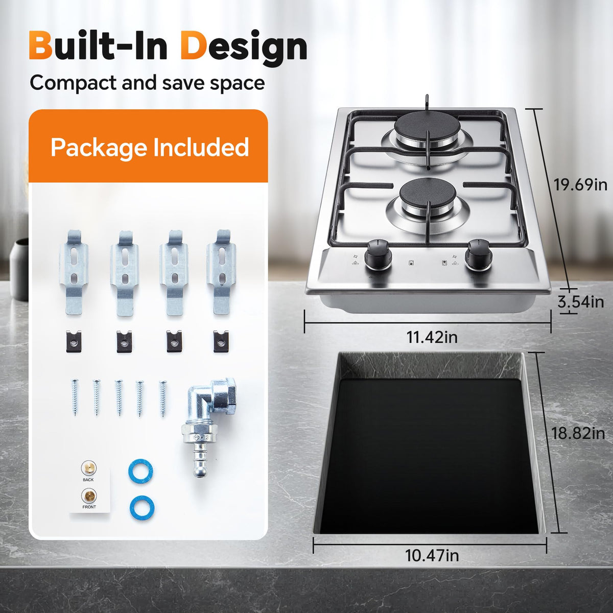 12 Inch 2 Burner Stainless Steel Gas Cooktop A22190