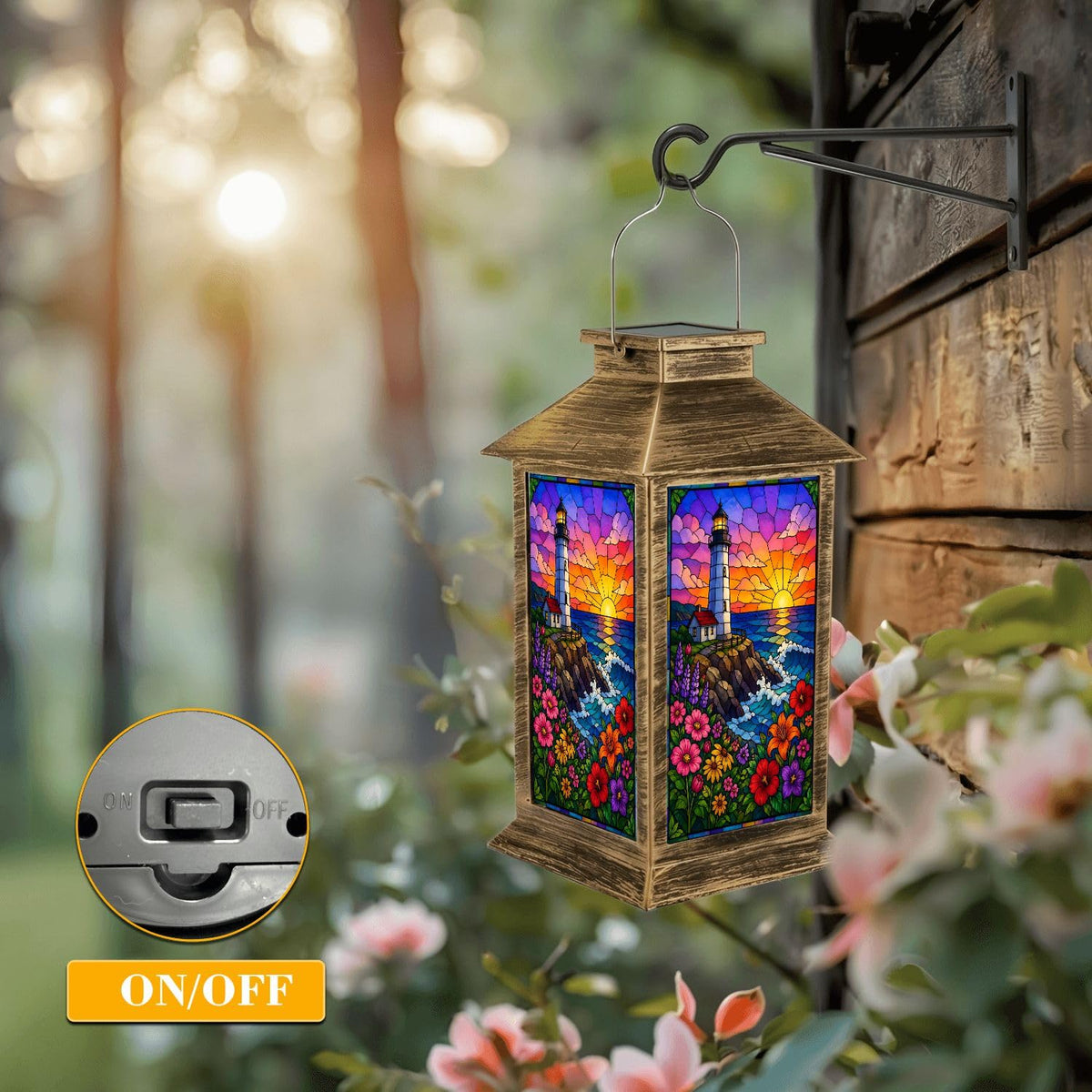 Waterproof Stained Glass Solar Lantern Q234499