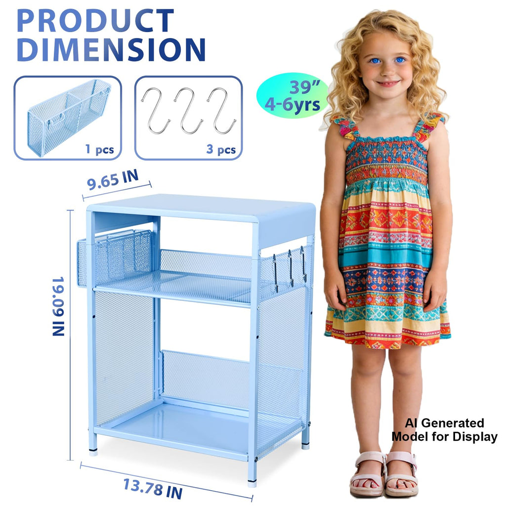 Sky Blue Kids Nightstand with Hooks and Holder W69587