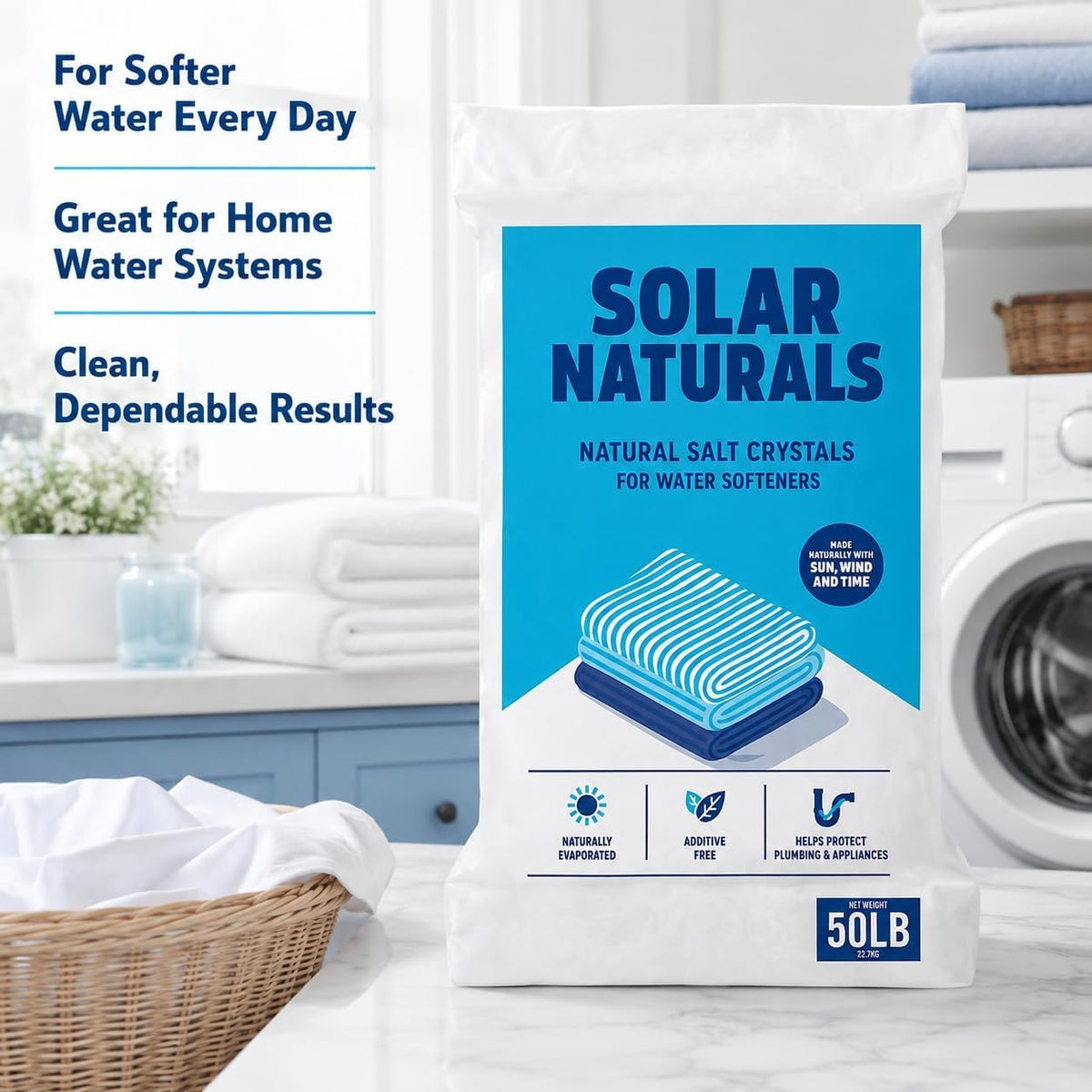 Natural Salt Crystals for Water Softeners, 50lb K72609
