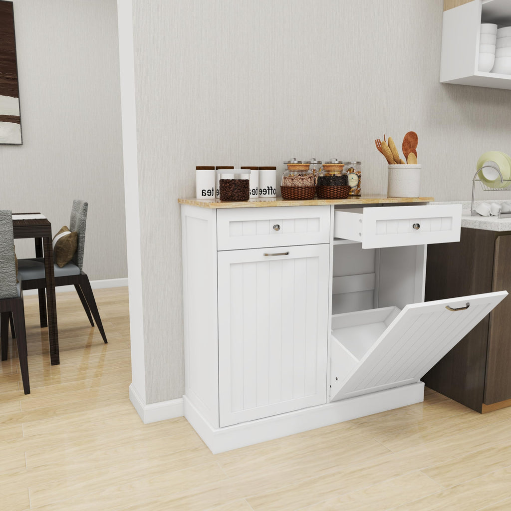 White Double Tilt Out Trash Cabinet with Drawers T409