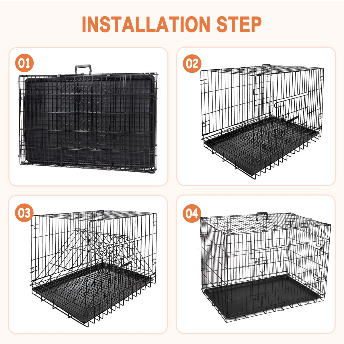 Double Door Folding Metal Wire Dog Crate with Tray V965914