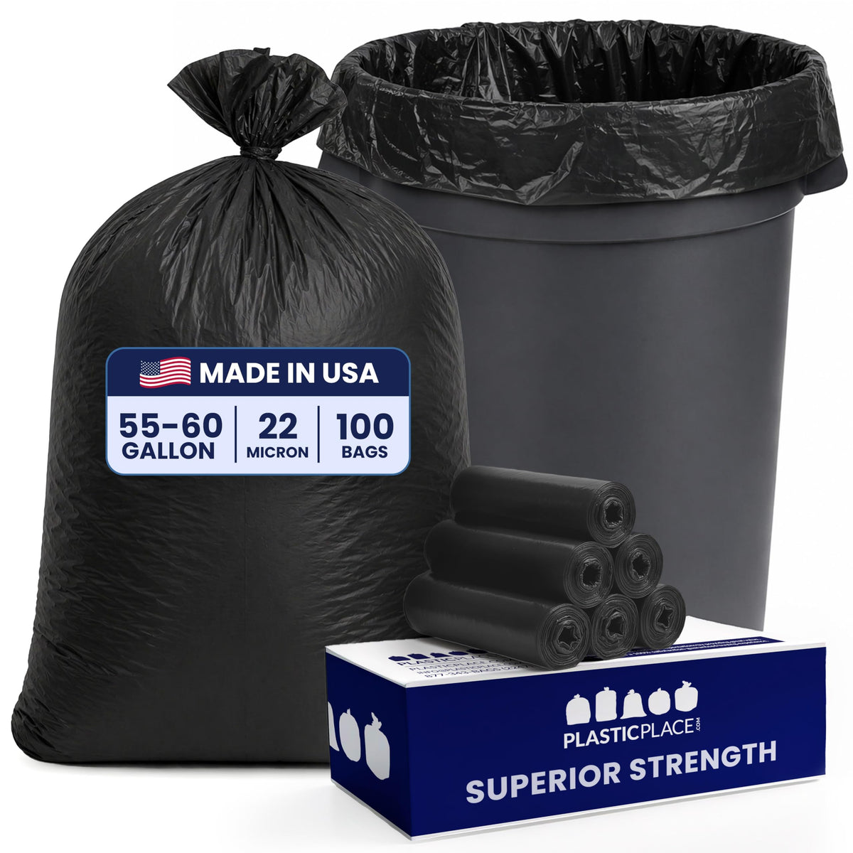 55-60 Gallon Heavy Duty Black Trash Bags, 100 Count T847