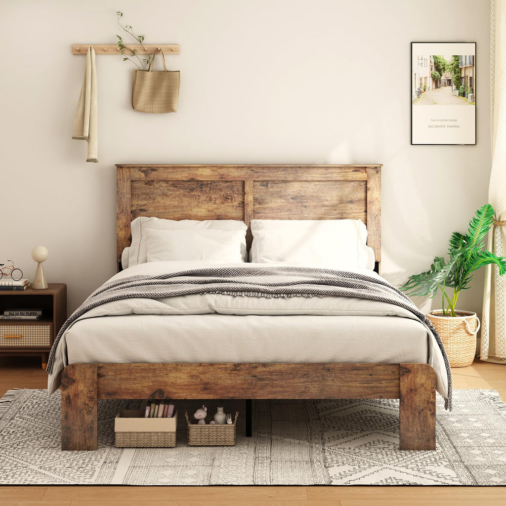 Wood Full Size Bed Frame with Headboard and Footboard K5924