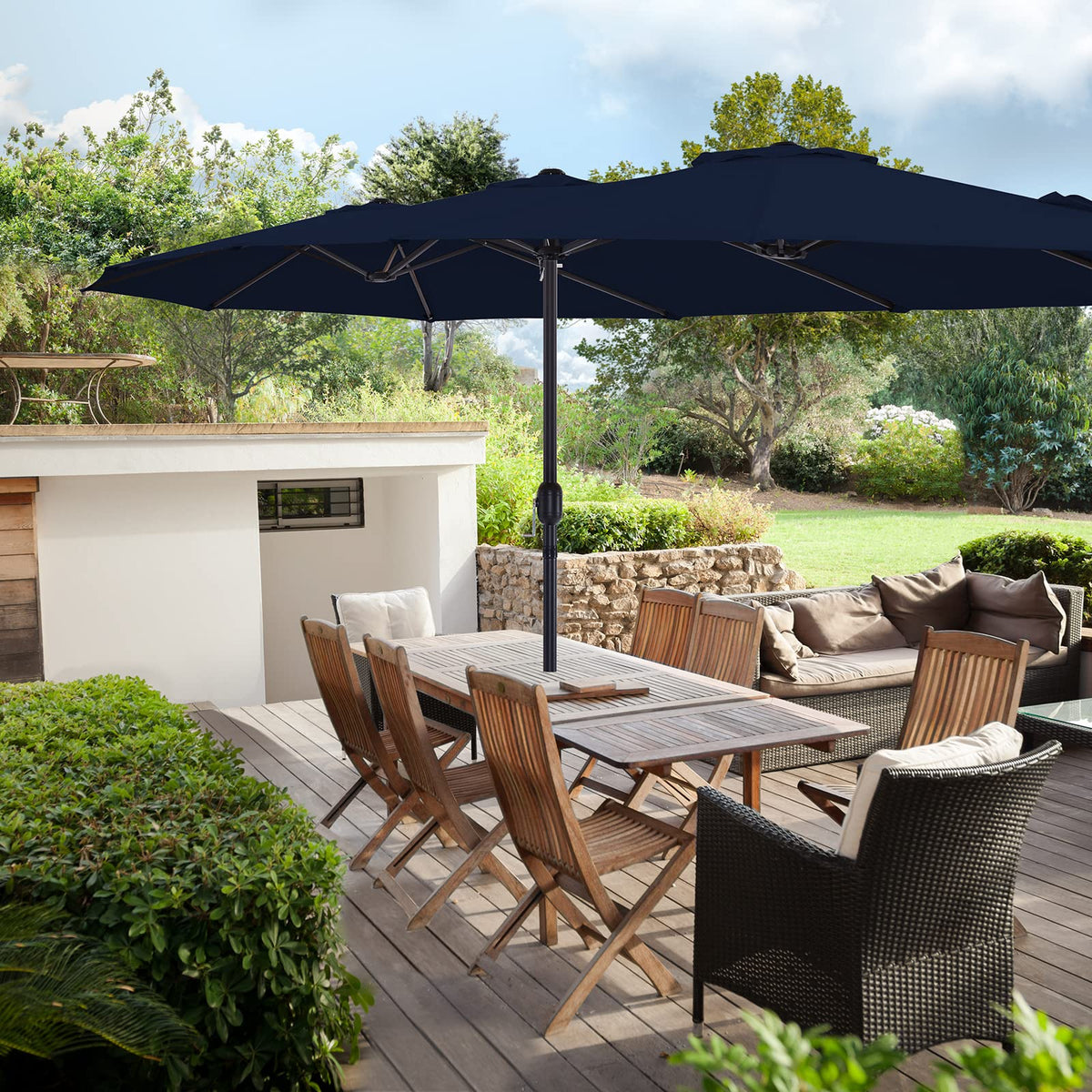 15ft Double-Sided Patio Umbrella with Base W644661