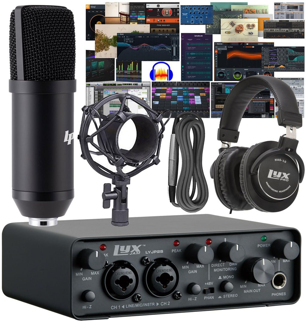 2x2 USB Audio Interface Recording Bundle with Condenser Mic, Headphones, Shockmount, XLR Cable M510