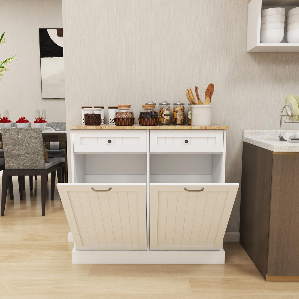 White Double Tilt Out Trash Cabinet with Drawers T409