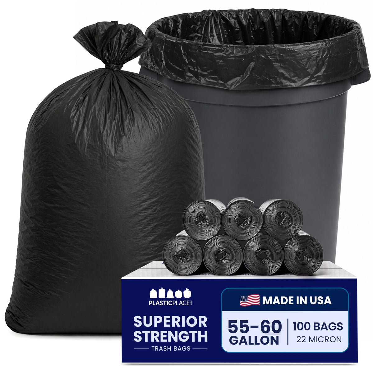 55-60 Gallon Heavy Duty Black Trash Bags, 100 Count T847