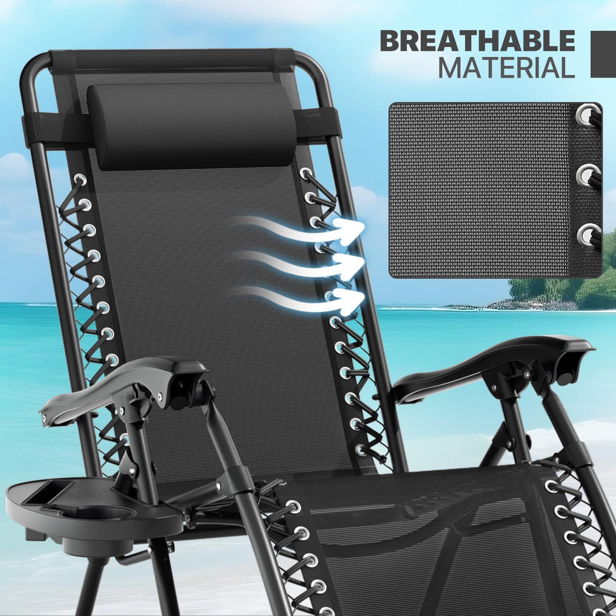 Black Set of 2 Folding Zero Gravity Chairs with Side Table X143885