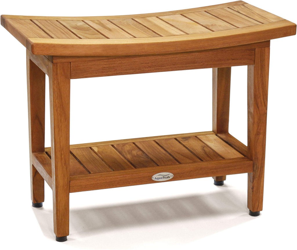 24" Teak Shower Bench with Shelf T3374