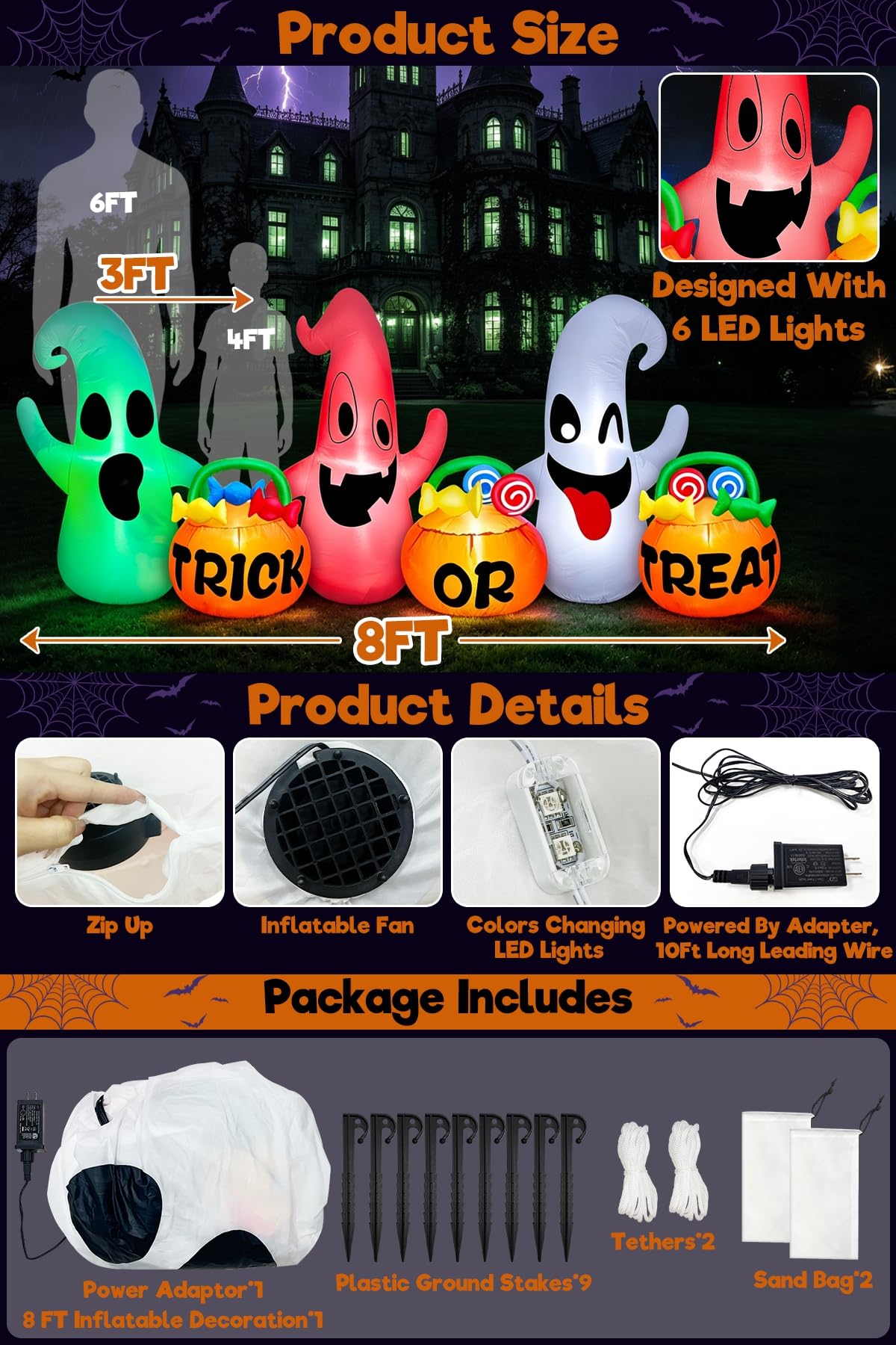 8 Ft Halloween Inflatable Ghosts Decoration T510791