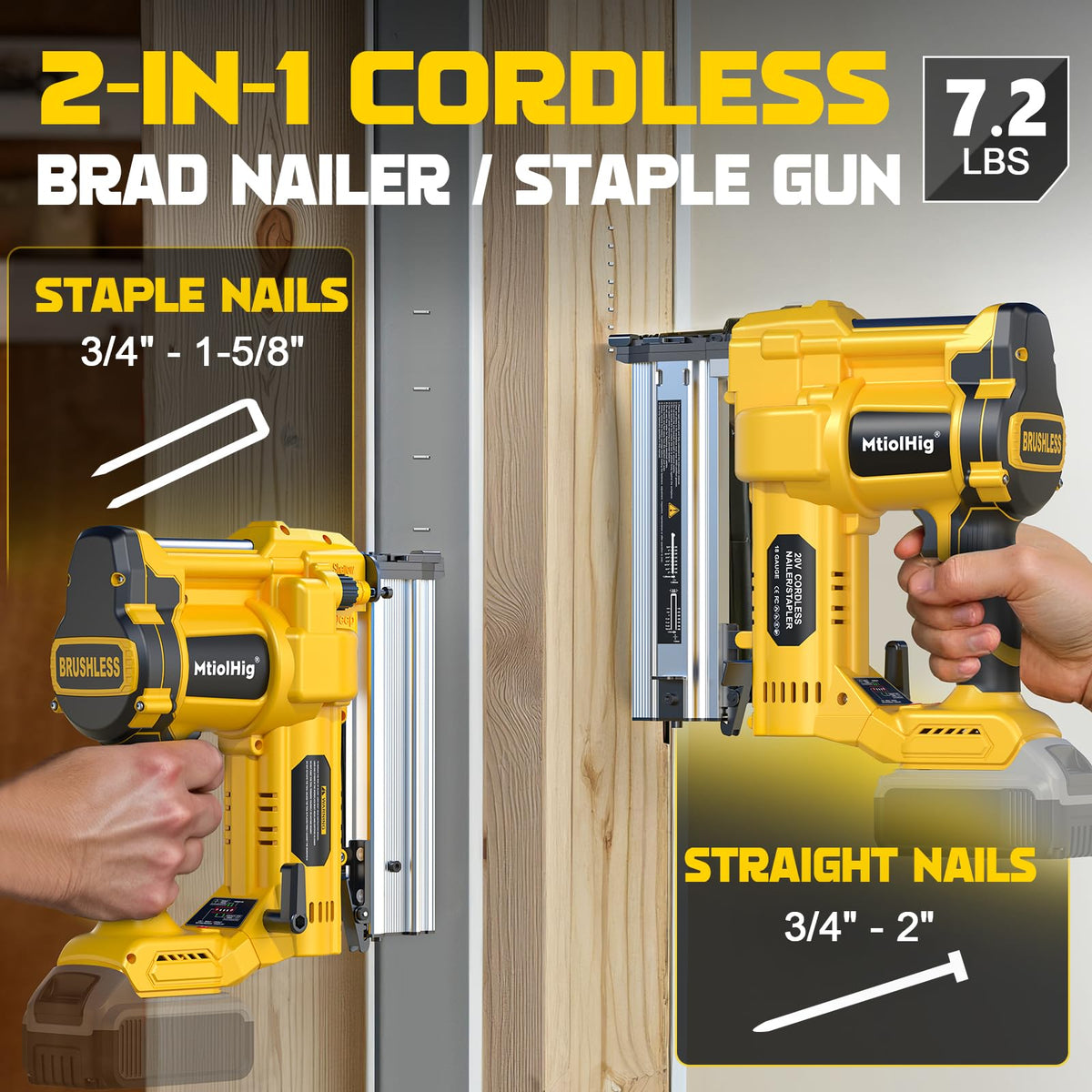 Cordless 2" Brad Nailer, 18 Gauge 2-in-1 Nail Gun/Staple Gun W94729