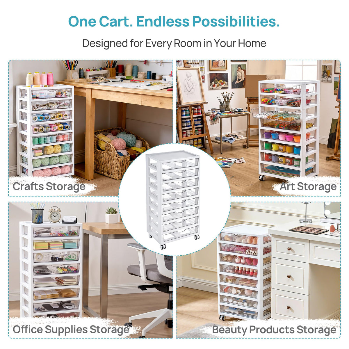 8 Tier Rolling Cart with Drawers Y16129