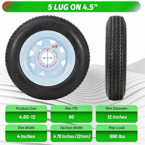 2 Pack 4.80x12 Trailer Tires with 12'' Rims H3232