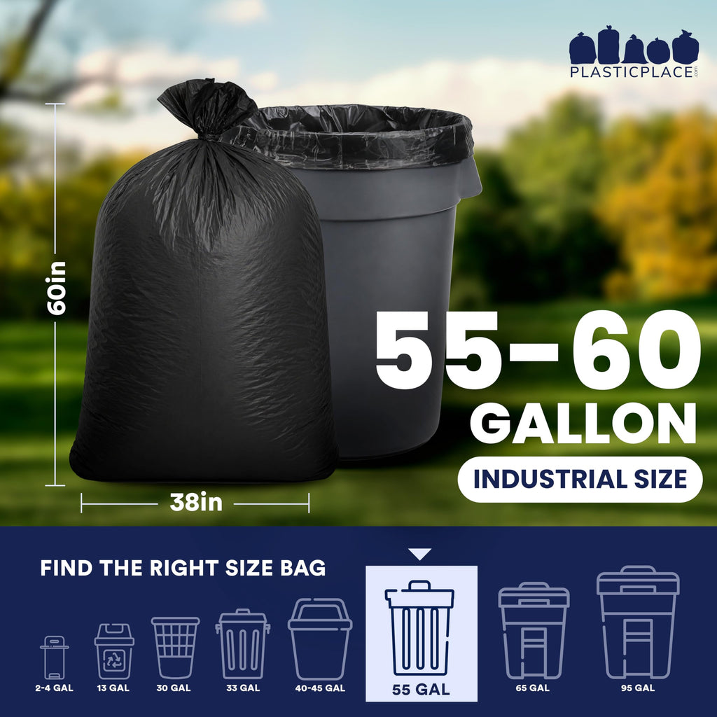 55-60 Gallon Heavy Duty Black Trash Bags, 100 Count T847