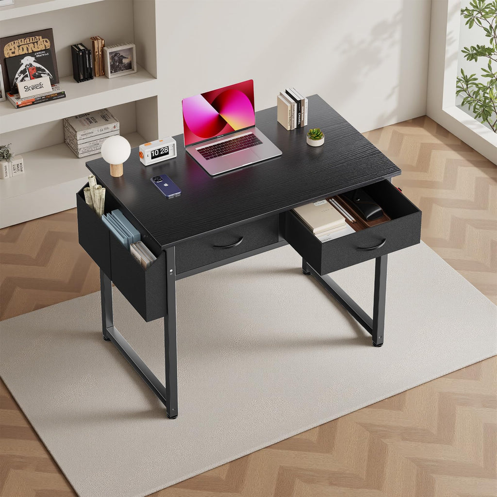 32" Black Computer Desk with Drawers N850
