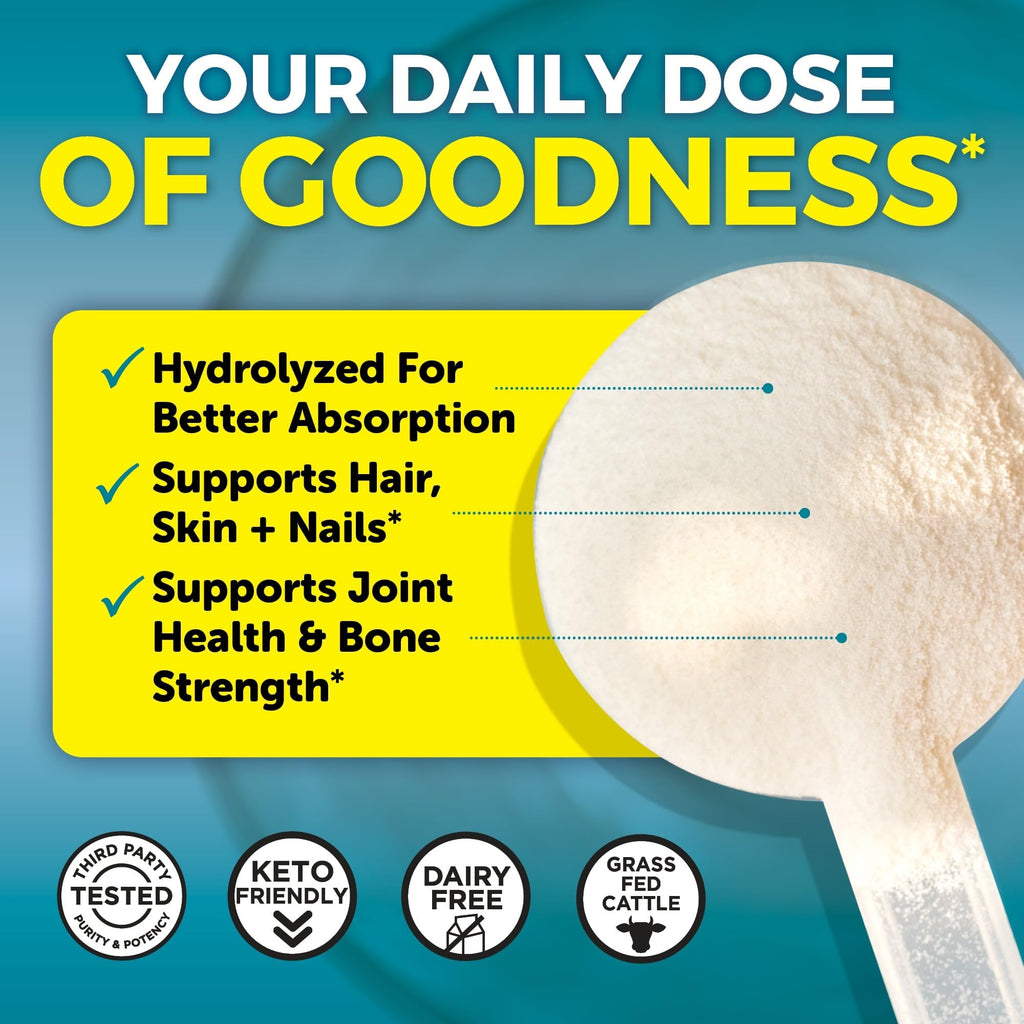 Collagen Peptides Powder - Grass-Fed Hydrolyzed Bovine, Type I & III - 19 g Protein, Unflavored - 1lb X378265