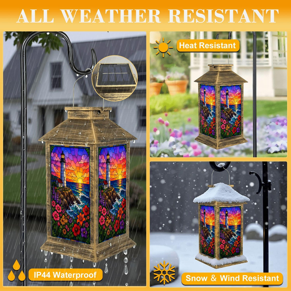 Waterproof Stained Glass Solar Lantern Q234499
