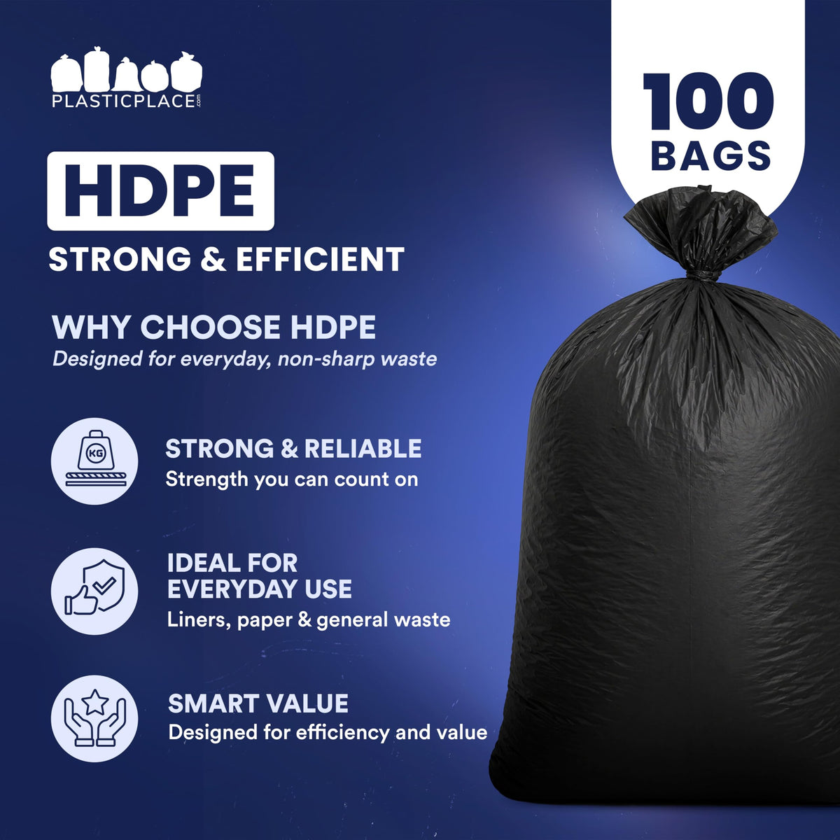 55-60 Gallon Heavy Duty Black Trash Bags, 100 Count T847
