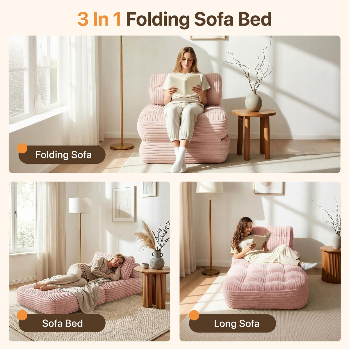 Pink Folding Sofa Bed O338