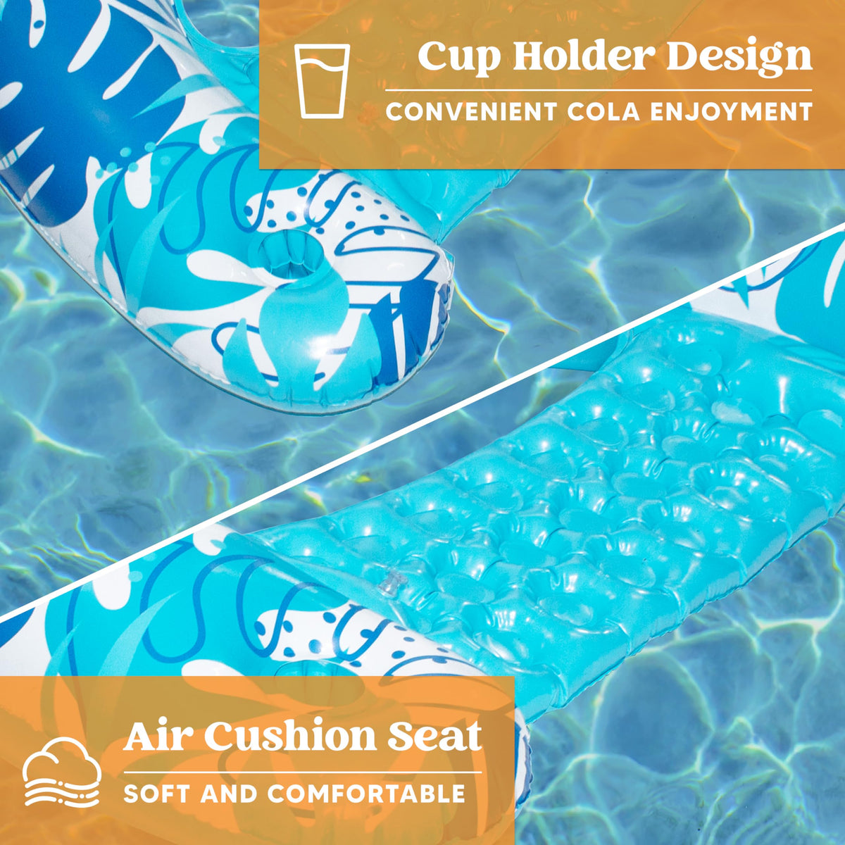 Inflatable Pool Floats 3 Pack with Cup Holders Blue Green Pink R8741