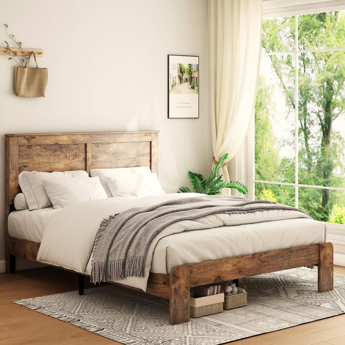 Wood Full Size Bed Frame with Headboard and Footboard K5924
