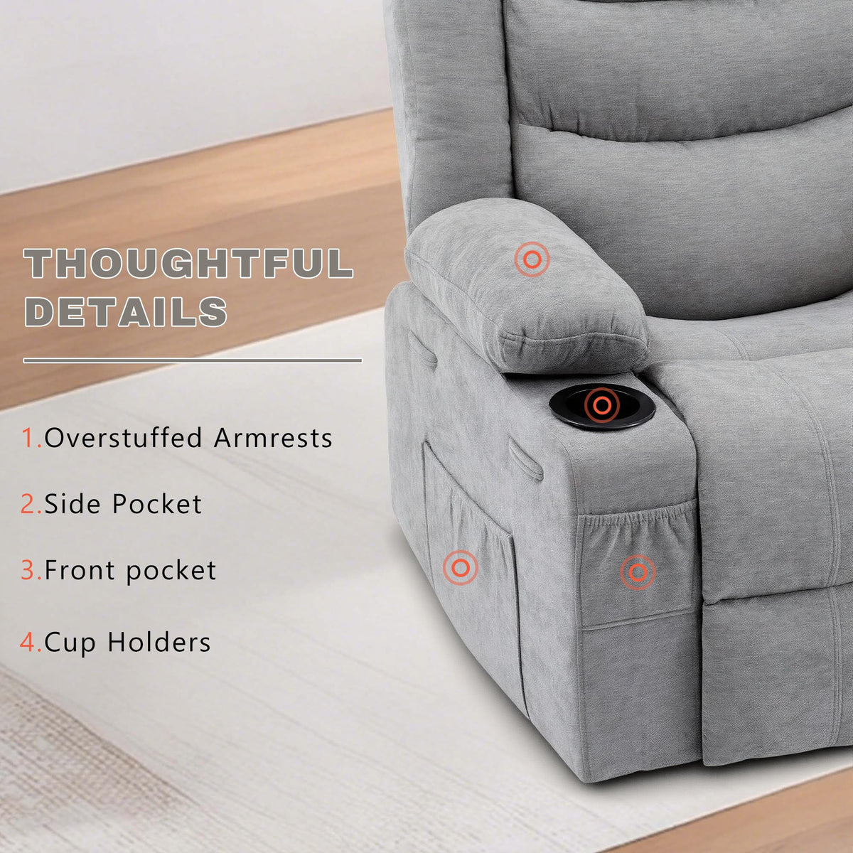 Grey Chenille Swivel Rocker Recliner Chair J134