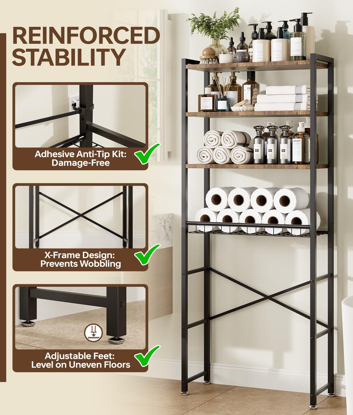 Brown 4-Tier Over-the-Toilet Storage Rack U589