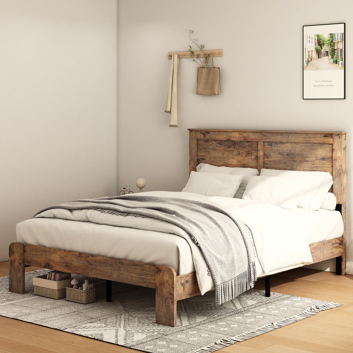 Wood Full Size Bed Frame with Headboard and Footboard K5924