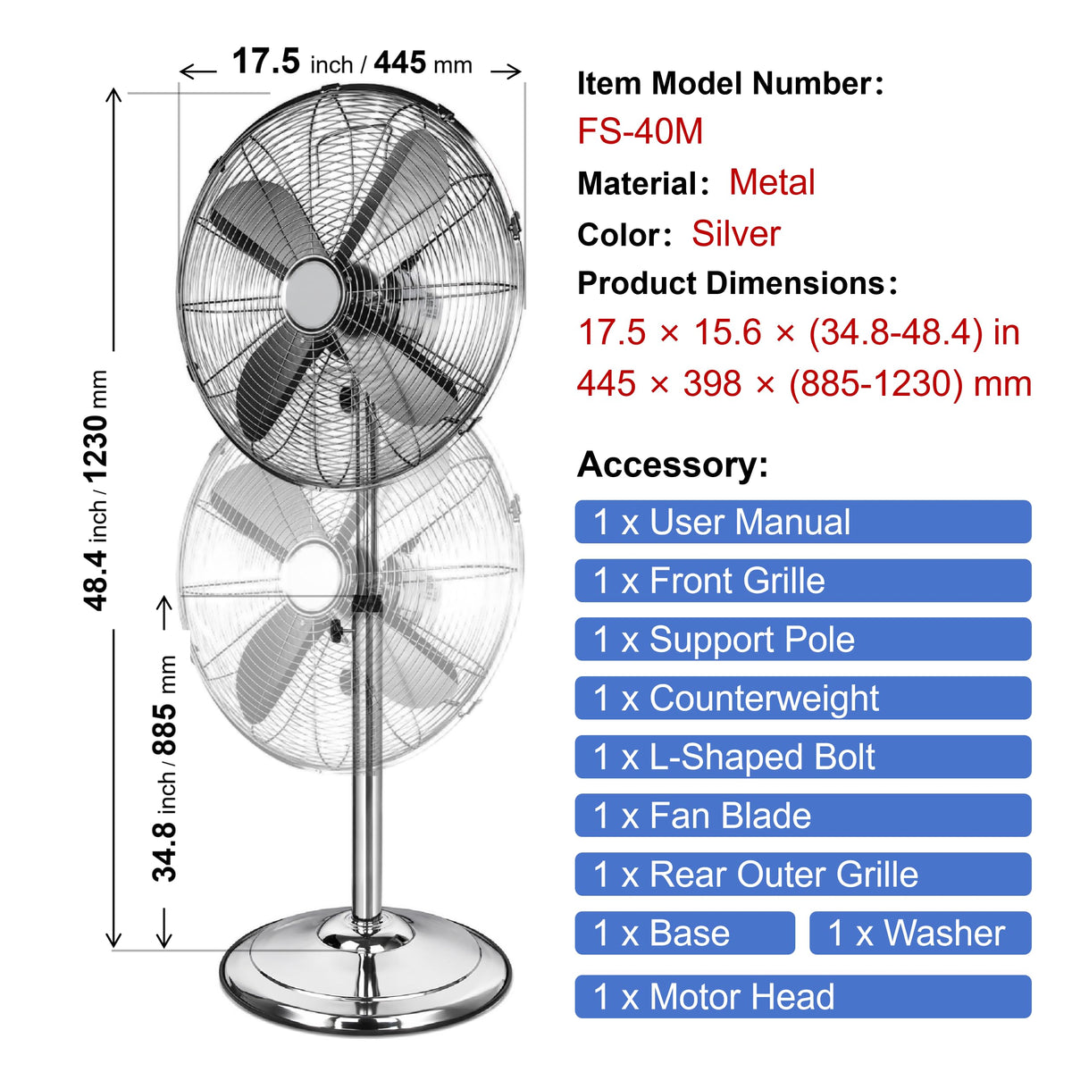 16 Inch 3-Speed Pedestal Fan J4349