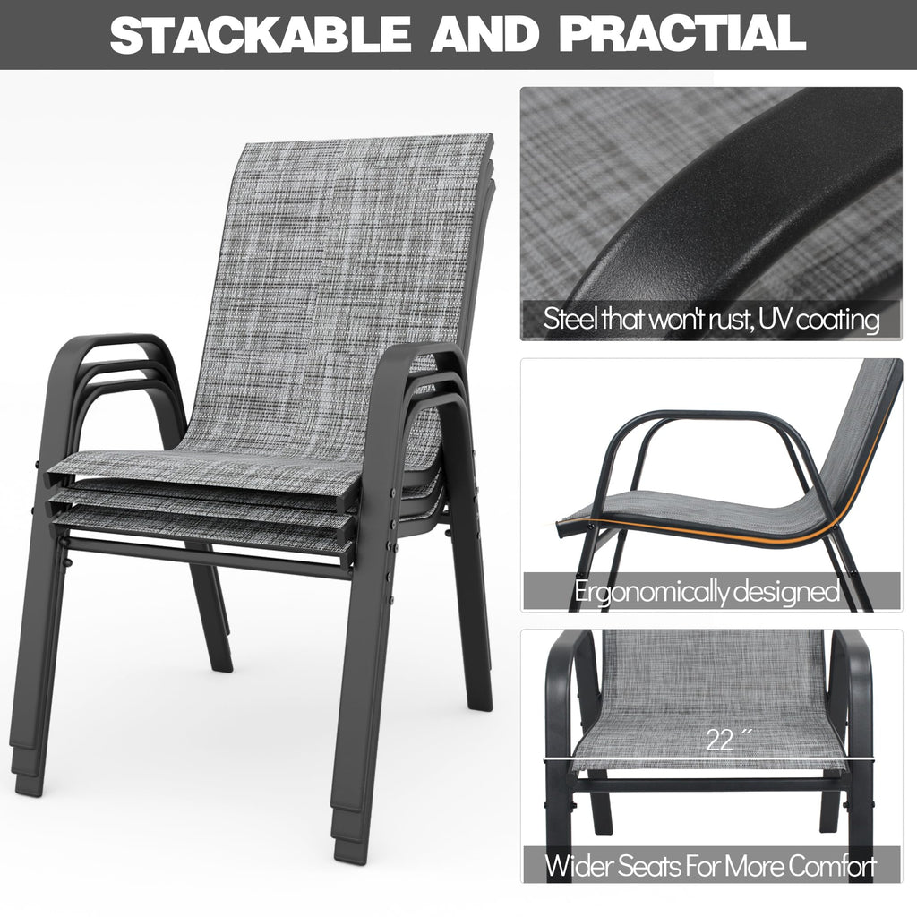 Grey Set of 4 Stackable Textilene Metal Patio Chairs U48162