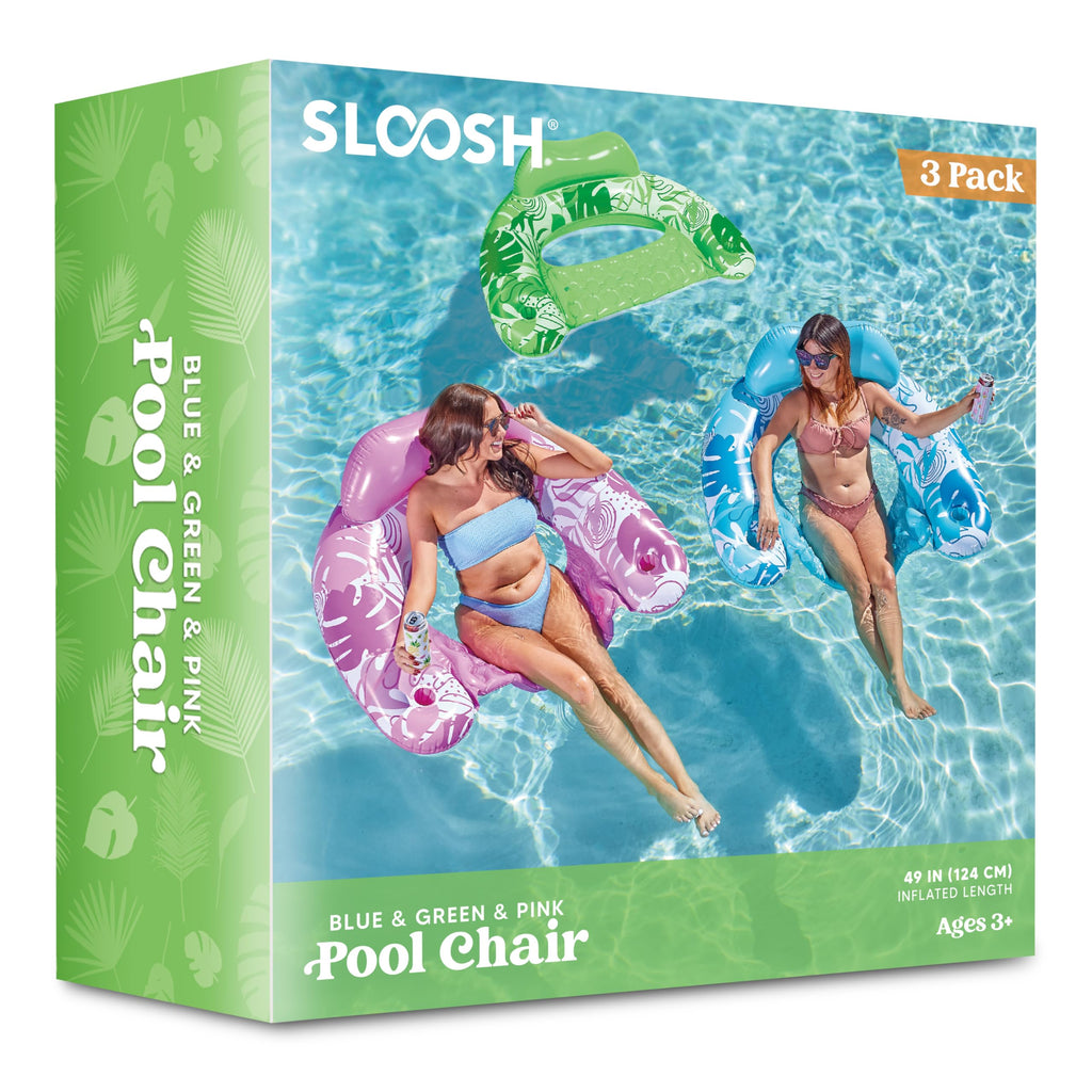 Inflatable Pool Floats 3 Pack with Cup Holders Blue Green Pink R8741