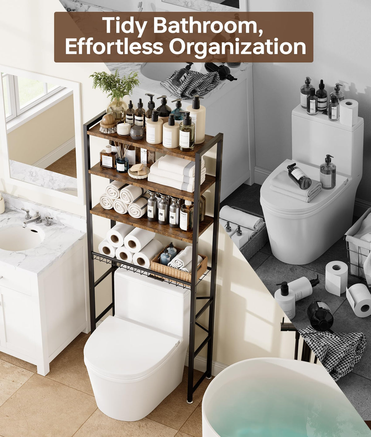 Brown 4-Tier Over-the-Toilet Storage Rack U589